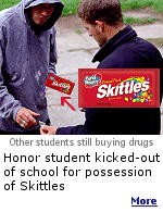 Michael Sheridan was stripped of his title as class vice president, barred from attending an honors student dinner and suspended for a day after buying a bag of Skittles from a classmate.